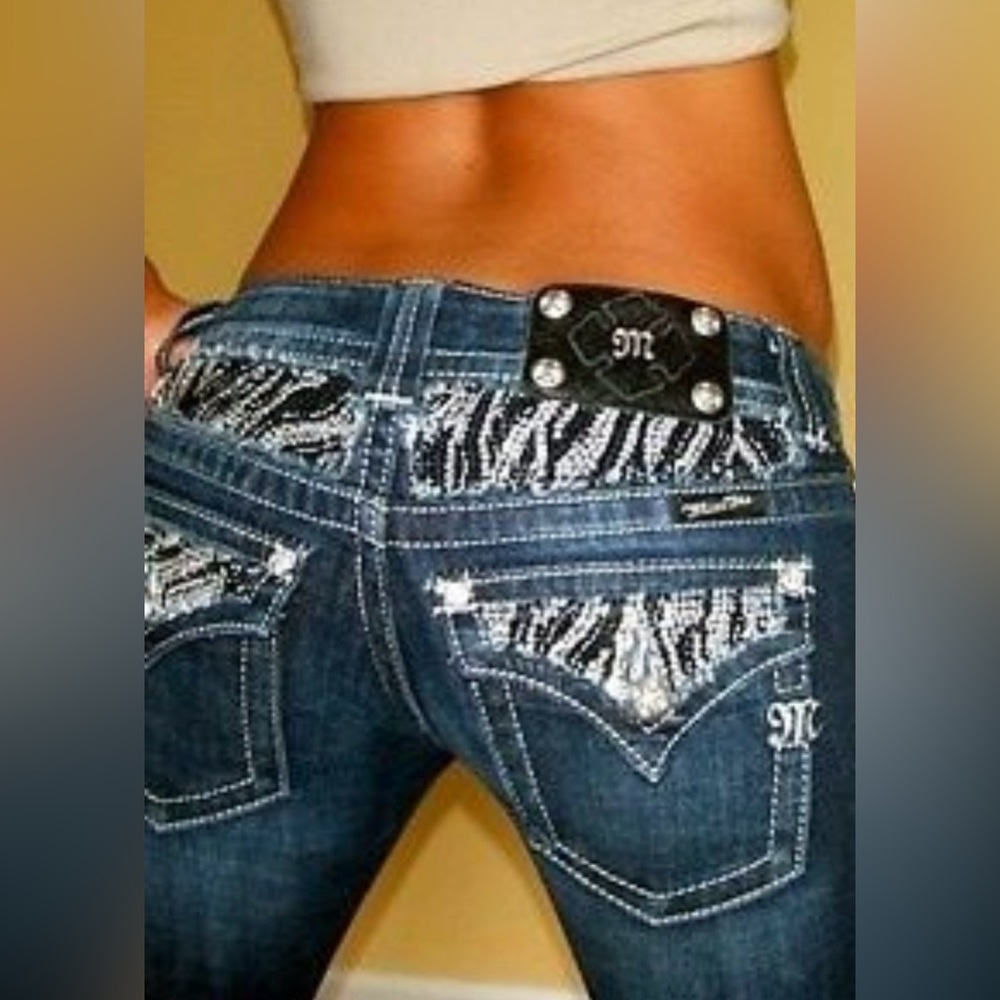 NEW Y2K Miss Me Sequin Zebra Pocket Skinny Jeans SZ 31 Low Rise Denim